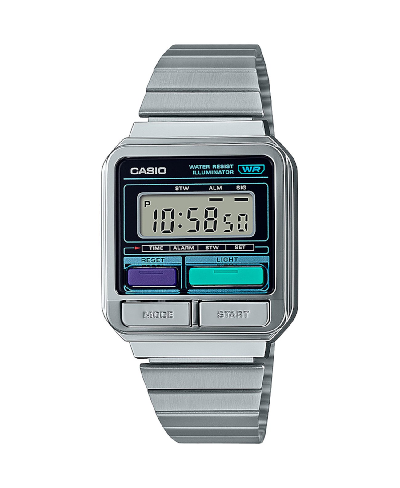 Цифровые часы унисекс из нержавеющей стали серебристого цвета, 33,5 мм, A120WE-1AVT G-Shock