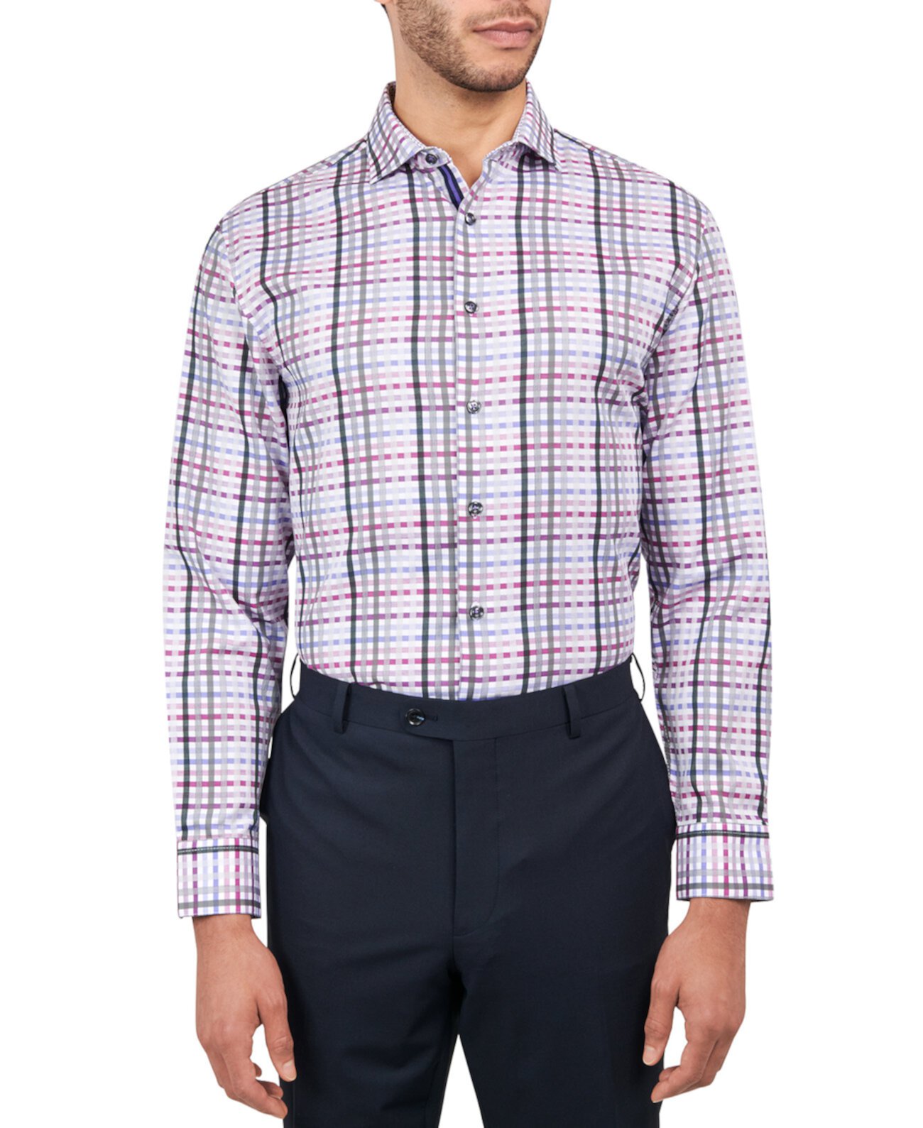 Мужская Классическая Рубашка MICHELSONS OF LONDON Dobby Plaid Dress Shirt MICHELSONS OF LONDON