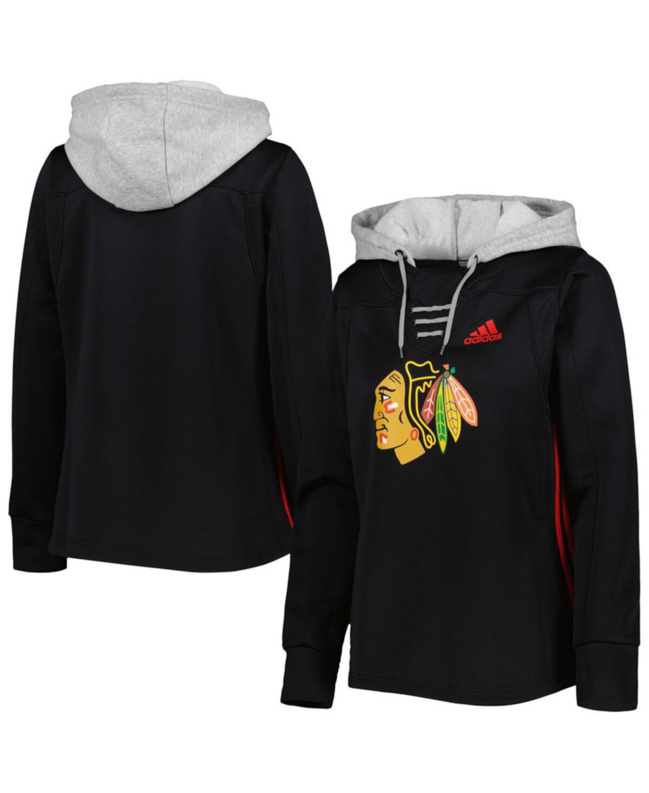 Женский черный пуловер с капюшоном Chicago Blackhawks Skate Lace Team Adidas