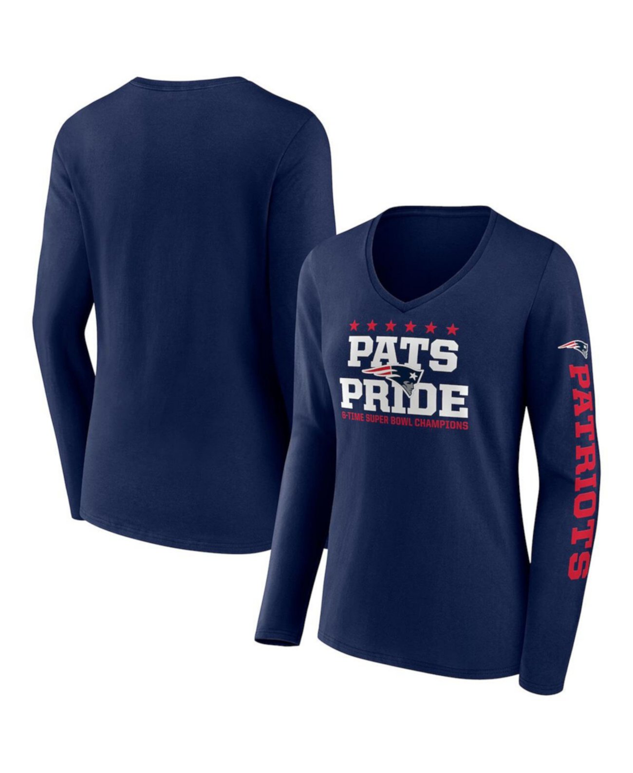 Женская темно-синяя футболка с длинными рукавами и v-образным вырезом New England Patriots Hometown Fanatics