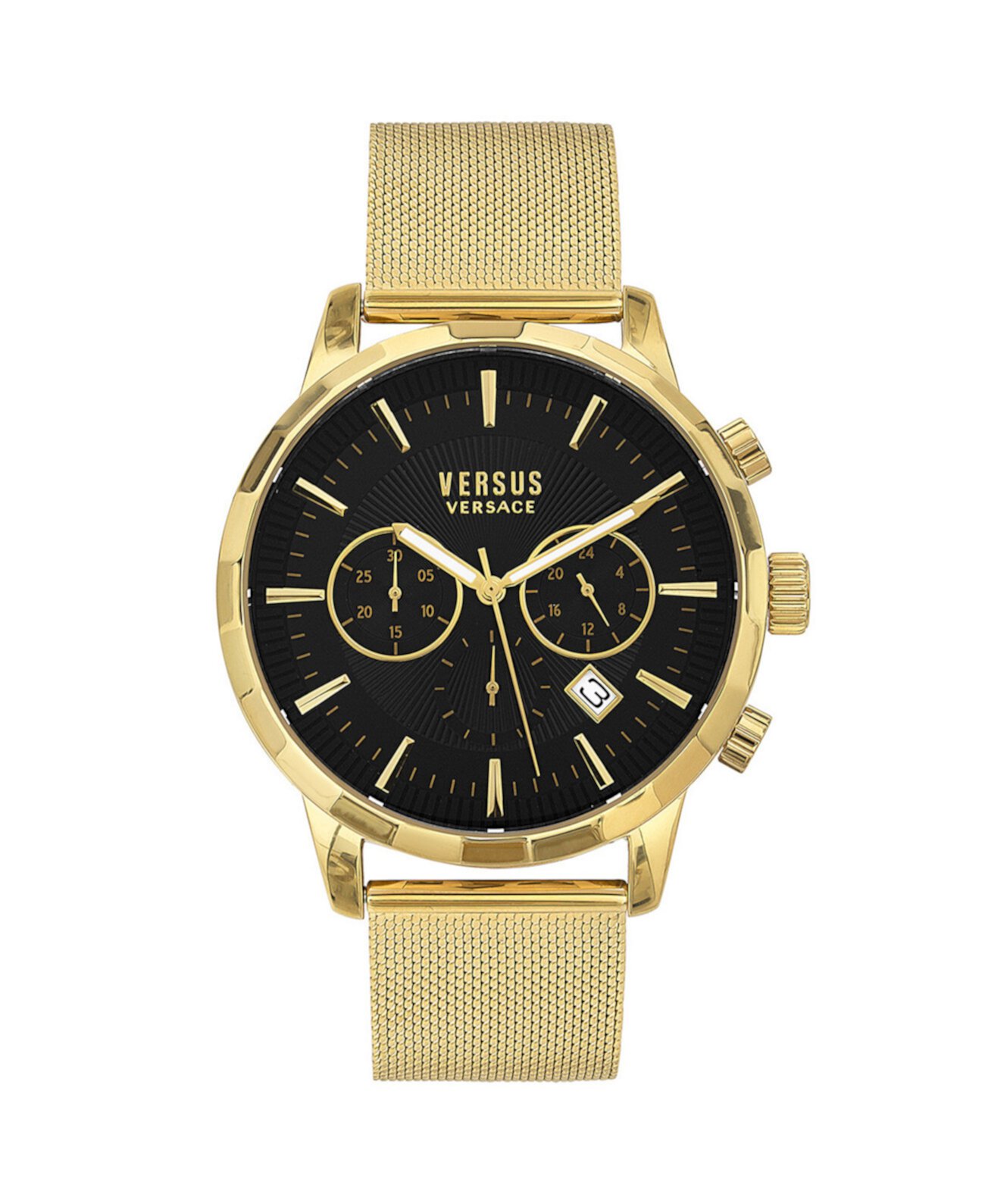 Мужские кварцевые часы-хронограф Eugene с золотистым браслетом из нержавеющей стали, 46 мм, с кожаным ремешком, 2 шт. Versus Versace