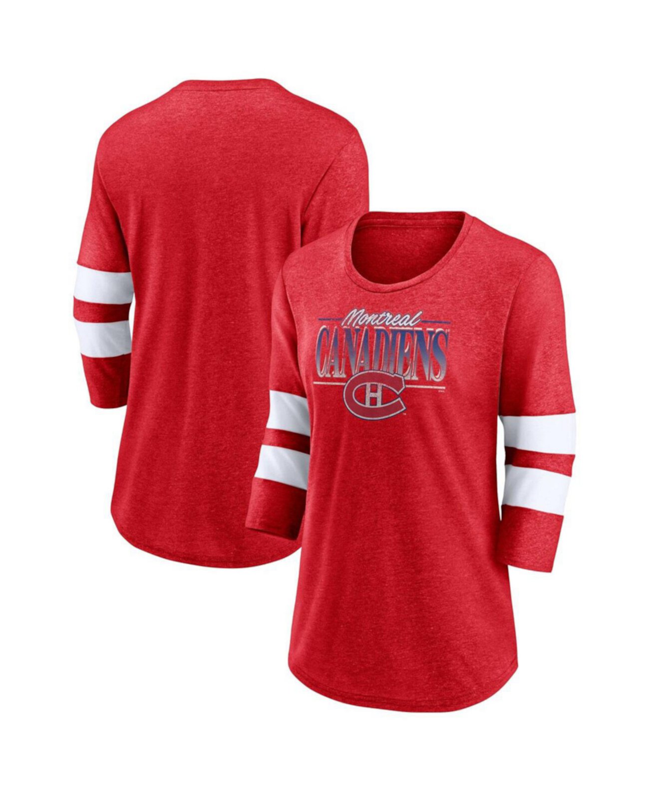 Женская красная и белая футболка Montreal Canadiens Full Shield с рукавами 3/4, трехслойная футболка реглан с овальным вырезом Fanatics