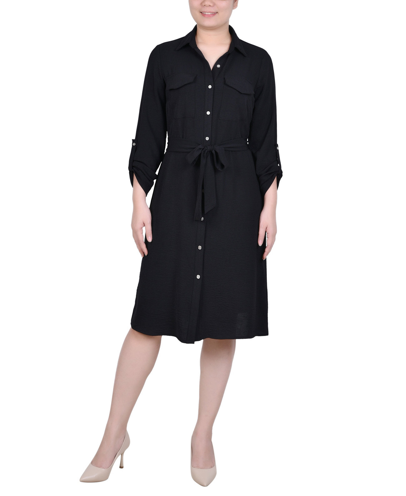Женское платье-рубашка с длинными рукавами и язычками NY Collection