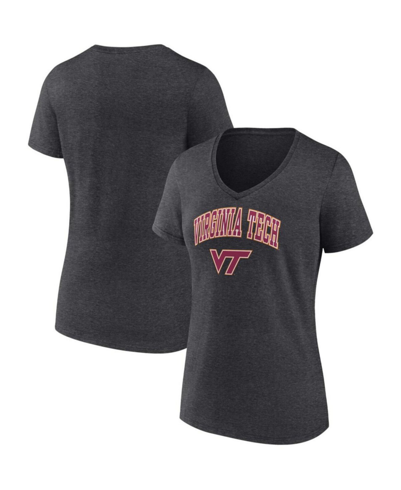 Женская футболка с v-образным вырезом и фирменным логотипом Heather Charcoal Virginia Tech Hokies Evergreen Campus Fanatics