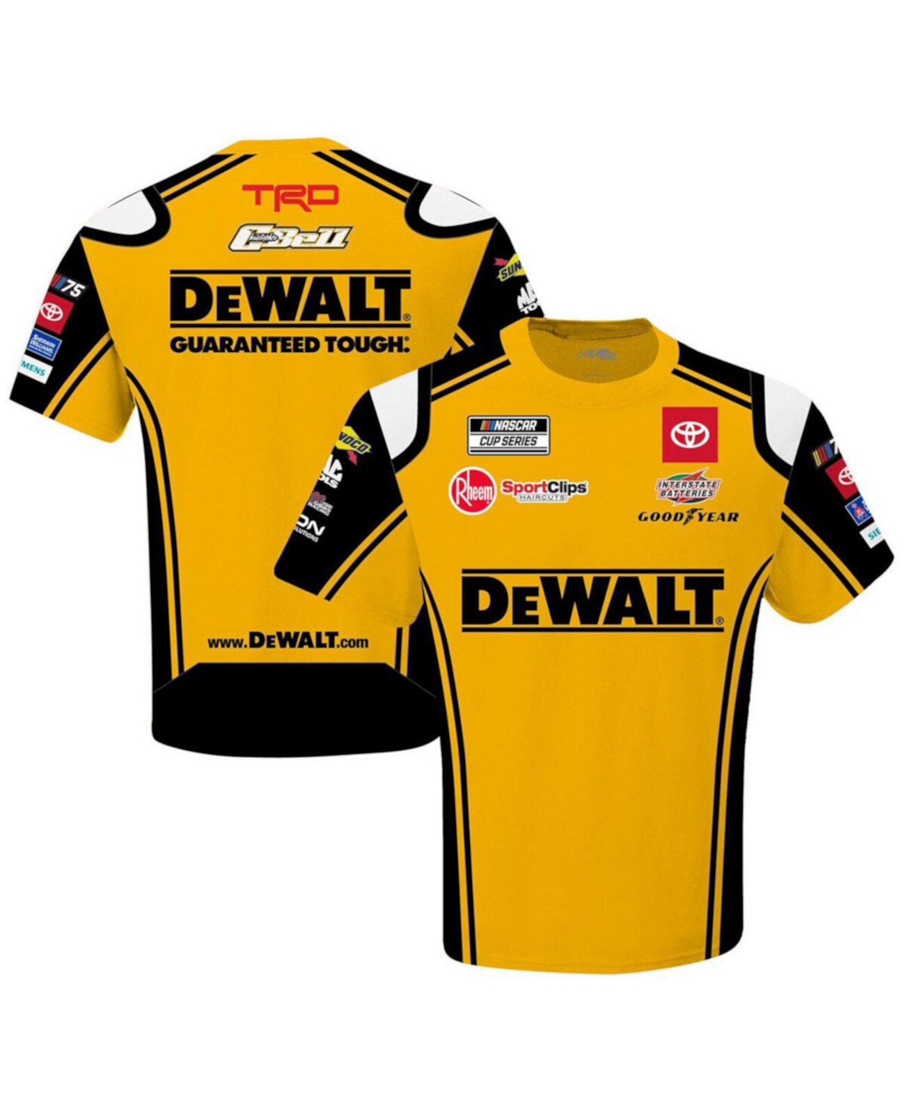 Мужская золотая футболка Christopher Bell Dewalt в сублимированной форме Joe Gibbs Racing Team Collection