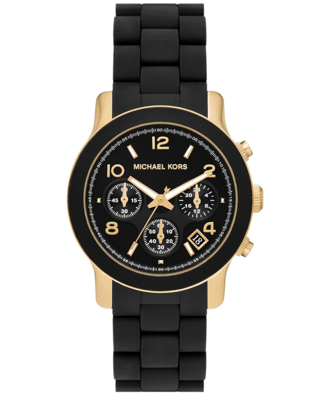 Женские подиумные кварцевые часы с хронографом золотистого цвета из нержавеющей стали и черного силикона, 38 мм Michael Kors