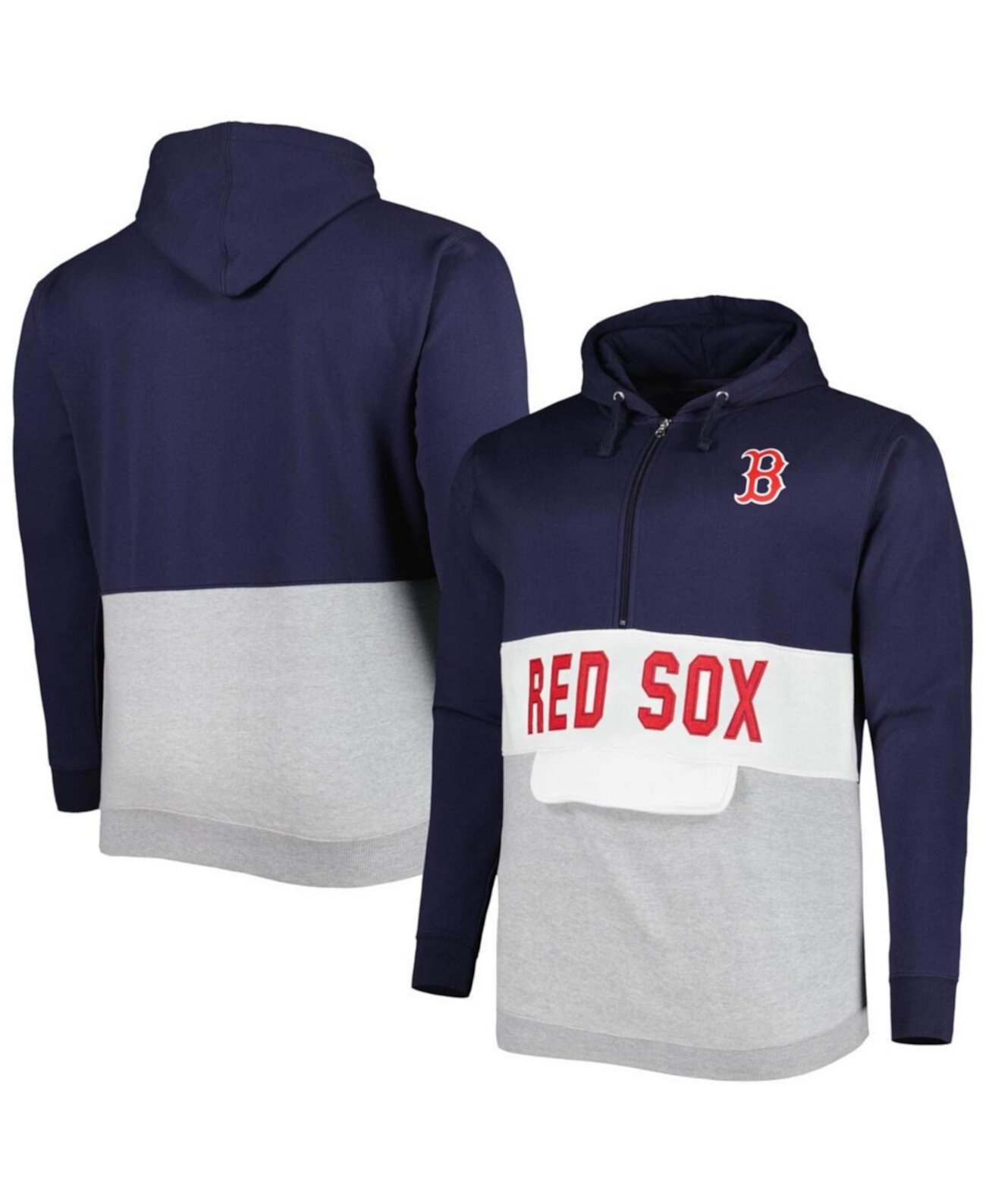 Мужская темно-синяя, белая толстовка с капюшоном Boston Red Sox из флиса до половины молнии Profile