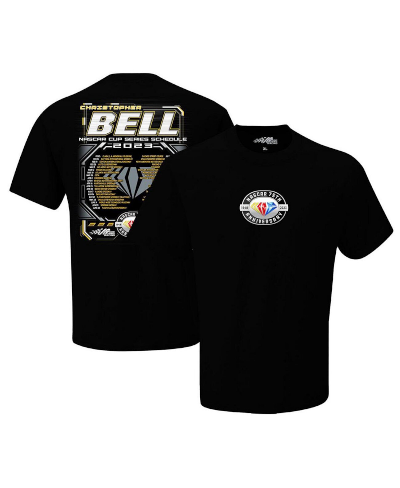 Мужская черная футболка с расписанием Christopher Bell 2023 NASCAR Cup Series Joe Gibbs Racing Team Collection