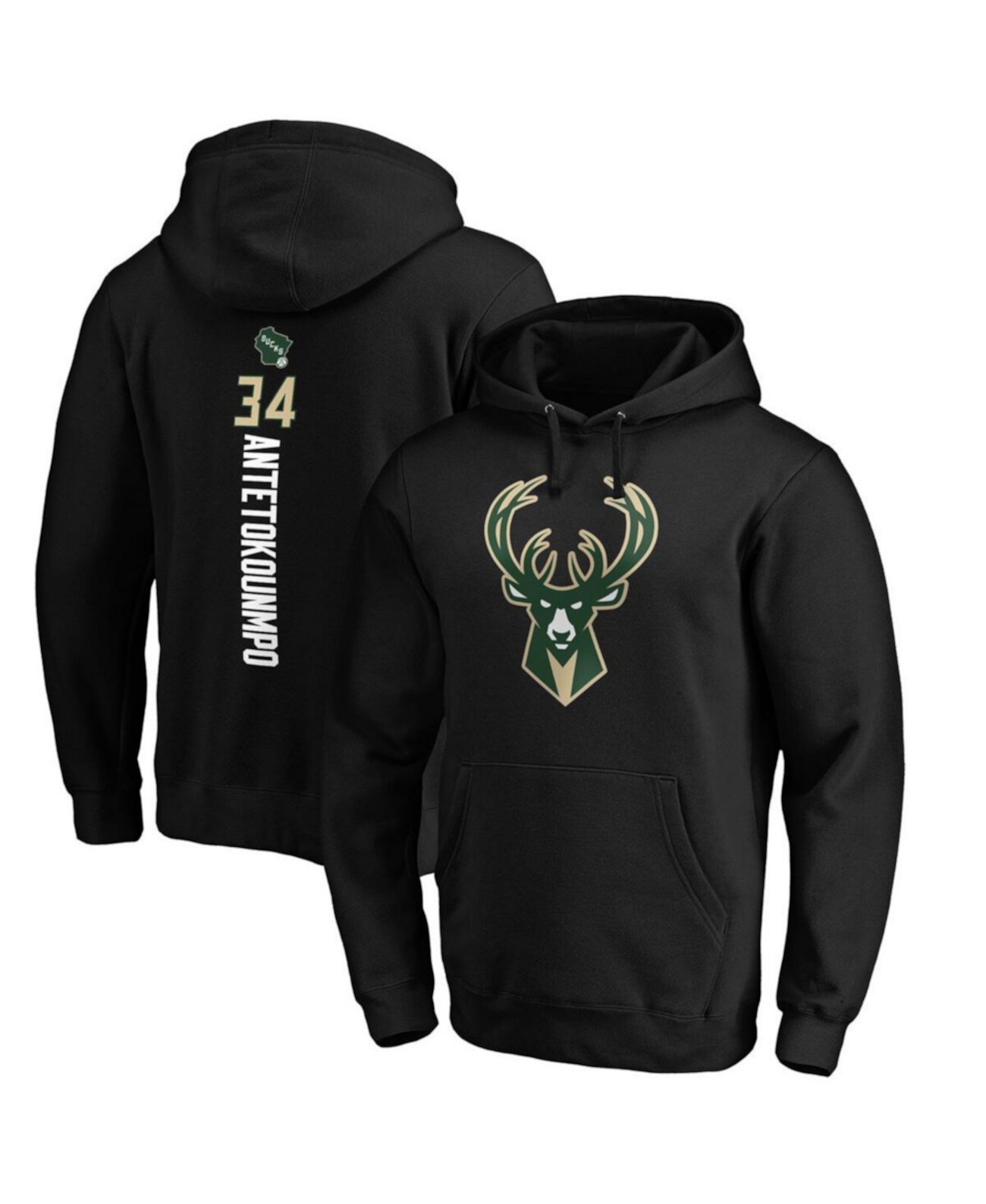 Мужская Толстовка Fanatics Giannis Antetokounmpo Черная Milwaukee Bucks Playmaker Name and Number Fanatics