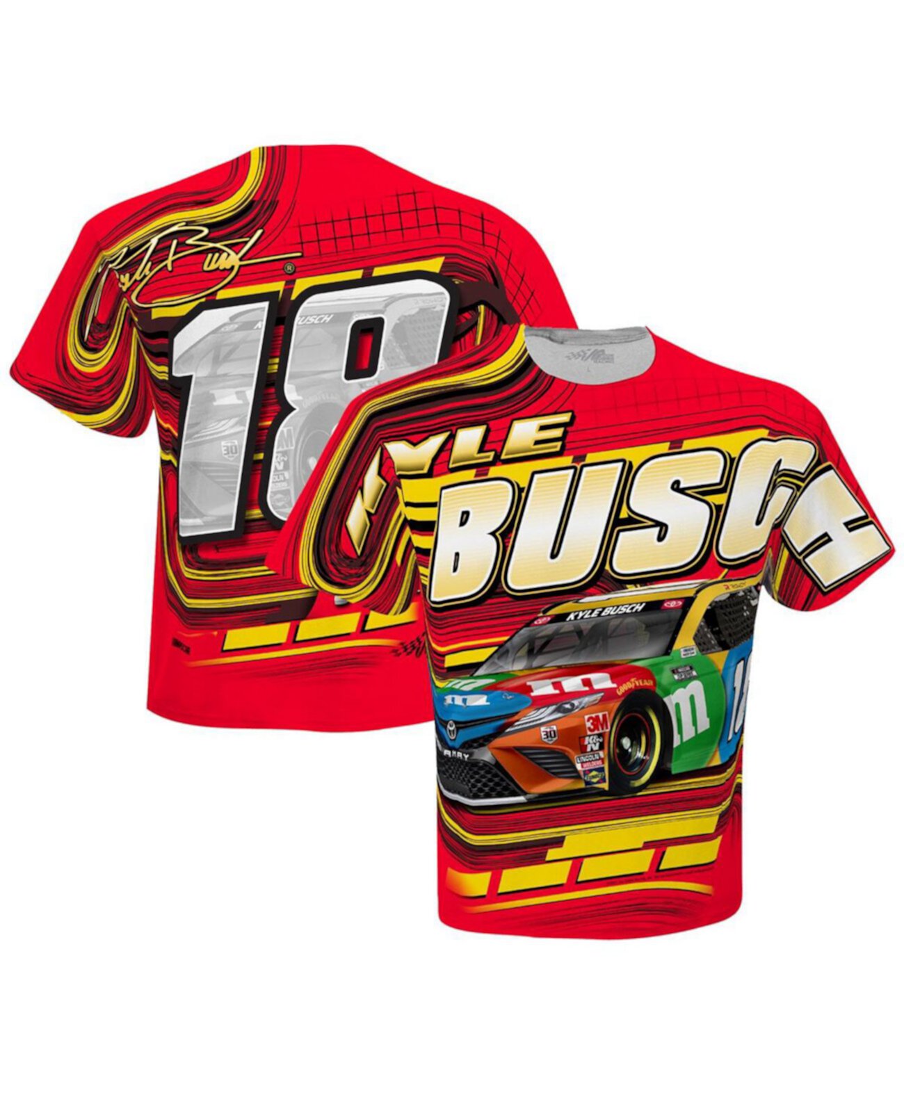 Мужская красная футболка с принтом Kyle Busch Total Joe Gibbs Racing Team Collection