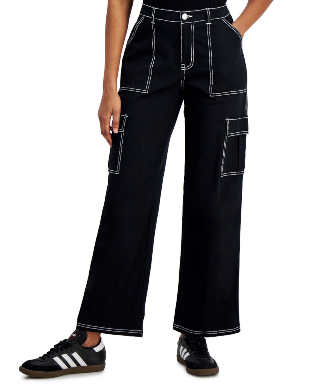 Juniors' Wide-Leg Comfort Fit Cargo Utility Pants Ultra Flirt