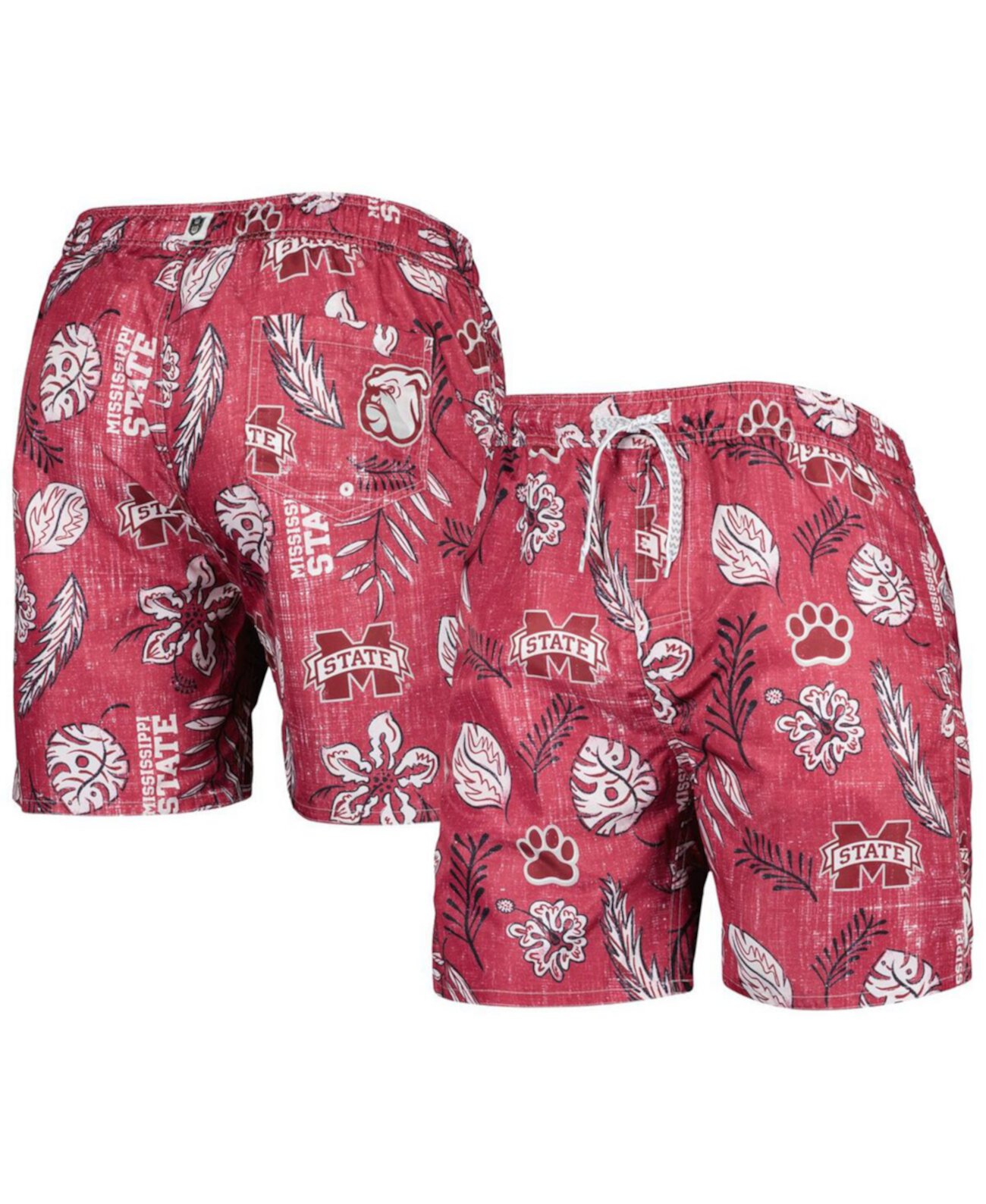 Мужские бордовые плавки с цветочным принтом в винтажном стиле Mississippi State Bulldogs Wes & Willy