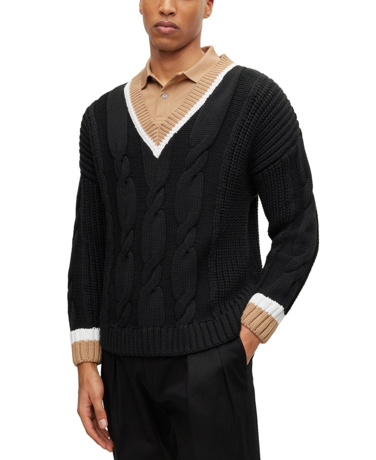 Мужской свитер из хлопковой смеси с v-образным вырезом BOSS