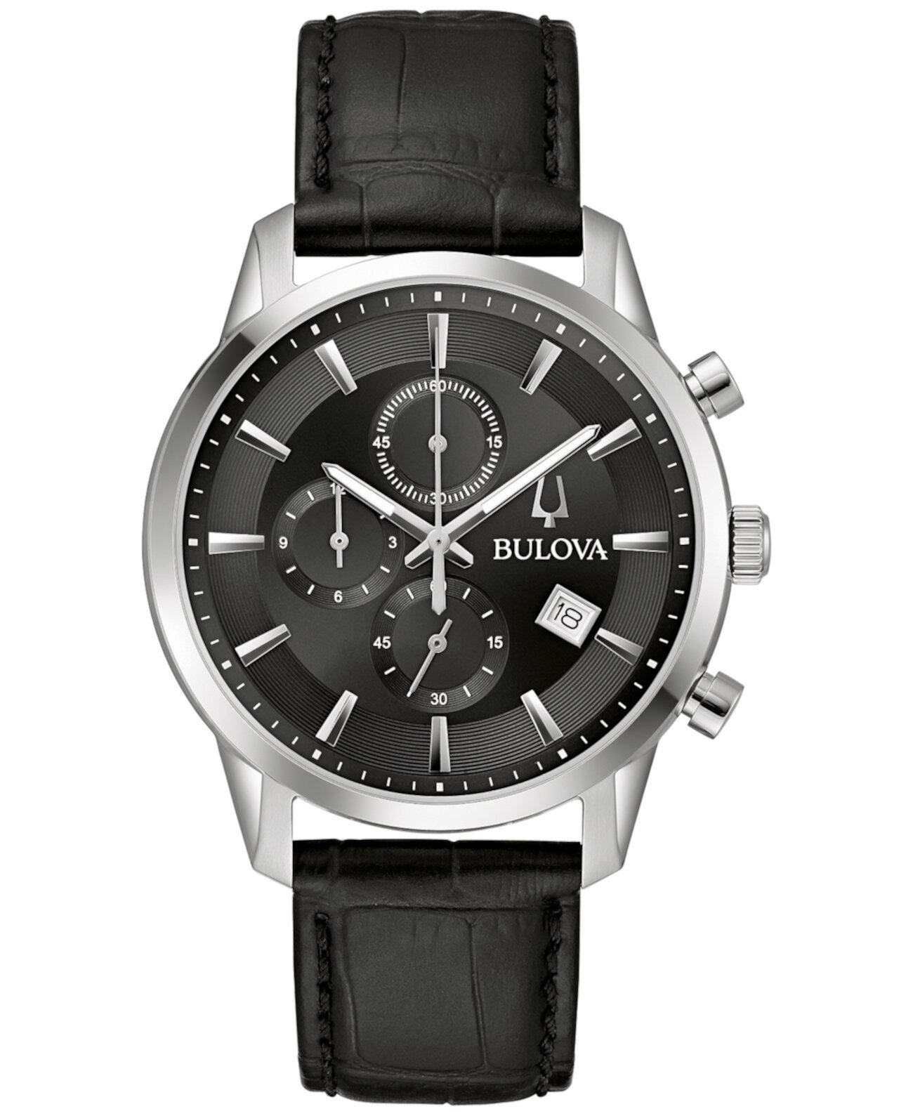 Мужские классические часы Sutton с хронографом, черный кожаный ремешок, 41 мм Bulova