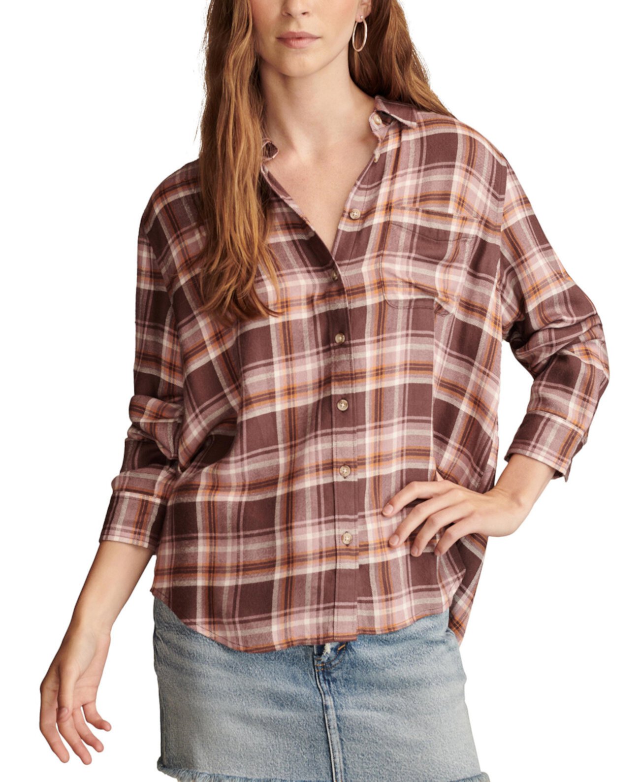 Женская Футболка Lucky Brand Cloud Plaid Boyfriend Lucky Brand