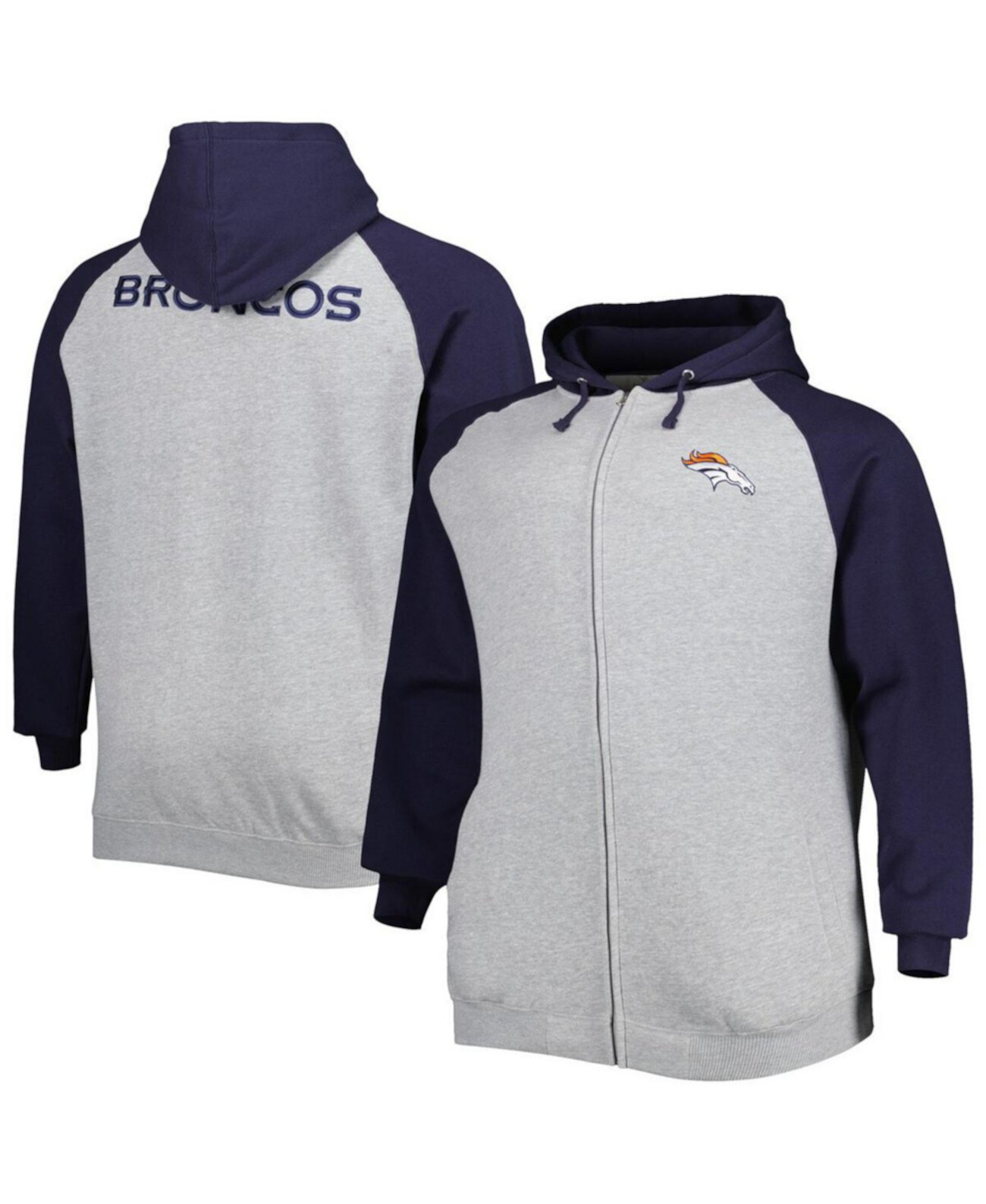 Мужское Худи Fanatics Denver Broncos Меланжевое Серое Полузащитное Флисовое С Застежкой На Молнии Fanatics