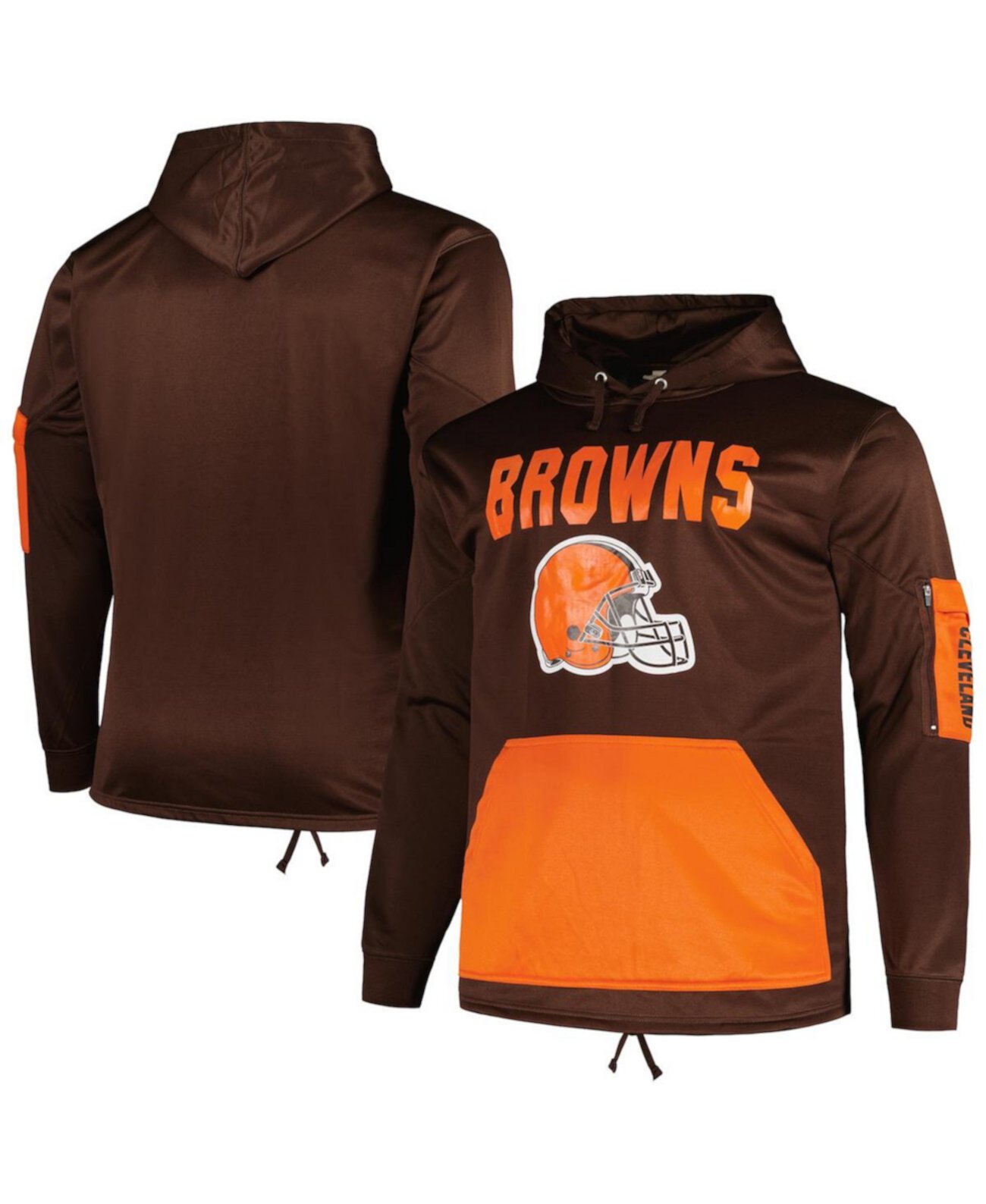 Мужской коричневый пуловер с капюшоном Cleveland Browns Big and Tall Fanatics