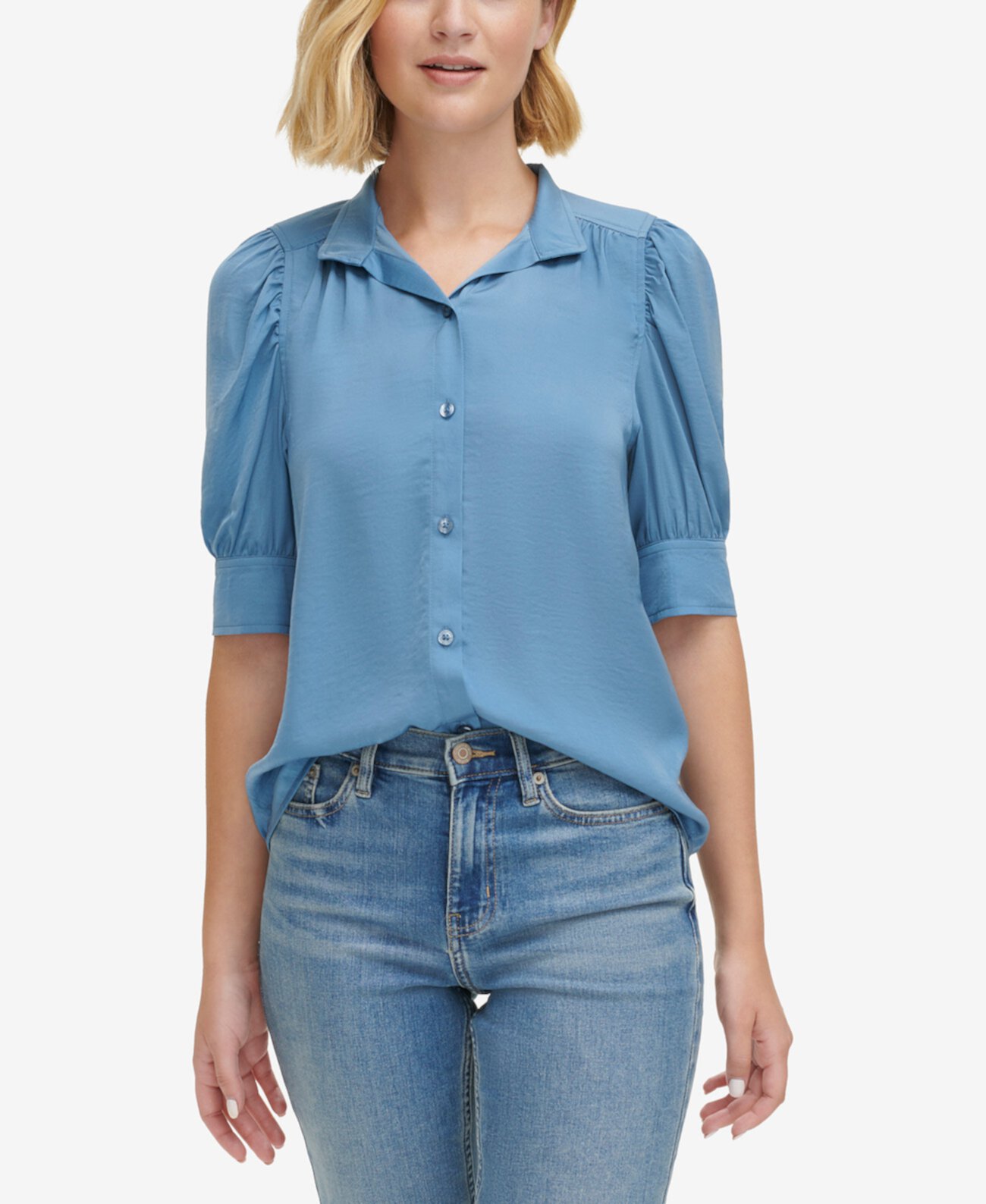 Женская рубашка Charmeuse с воротником-стойкой и пышными рукавами Calvin Klein
