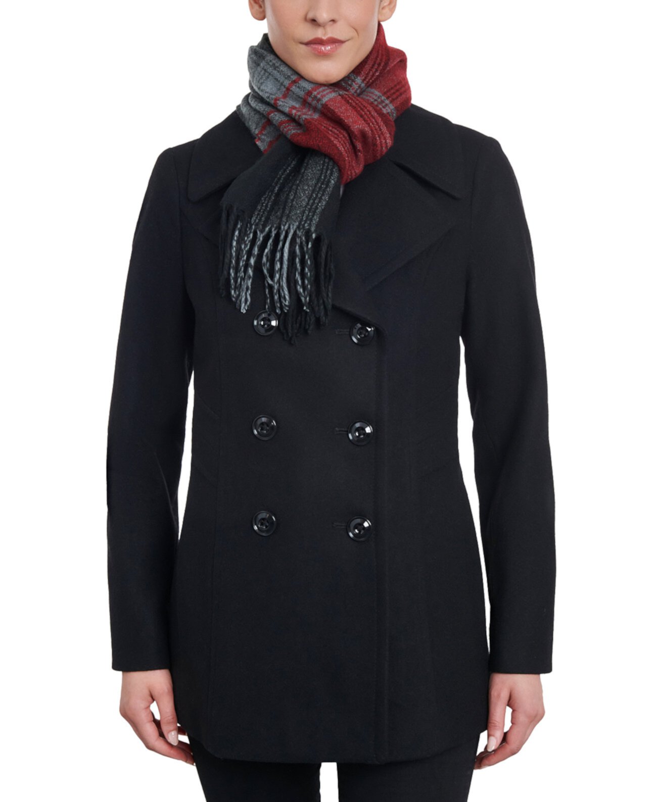 Женское Шерстяное Пальто с Двубортным Застежкой и Шарфом в Клетку London Fog London Fog