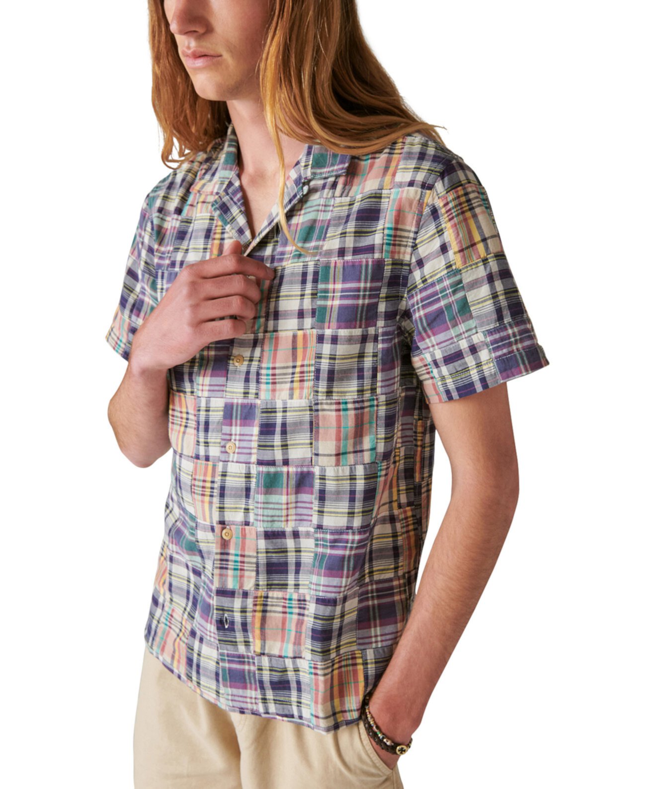 Мужская лоскутная рубашка с короткими рукавами и рабочей одеждой Lucky Brand