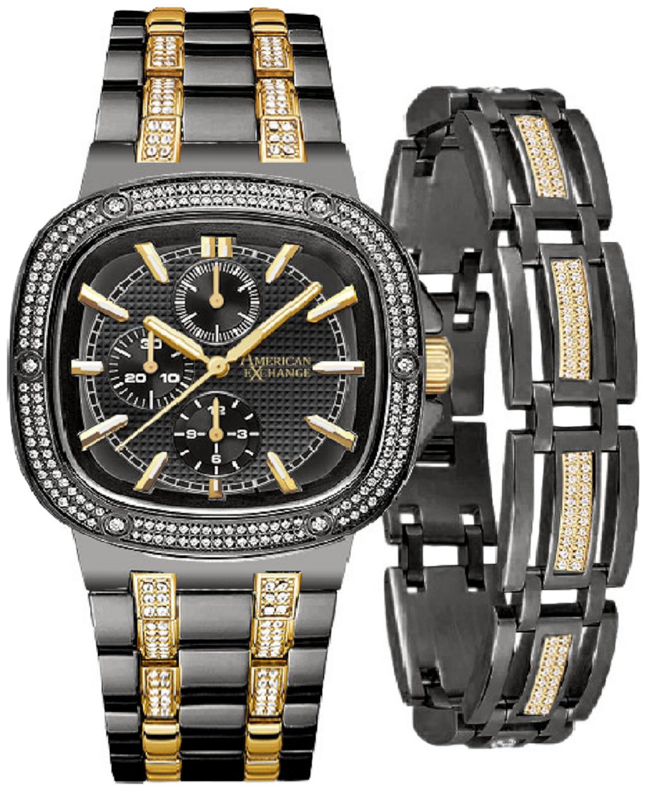 Подарочный набор мужских часов-браслета с кристаллами 46 мм American Exchange