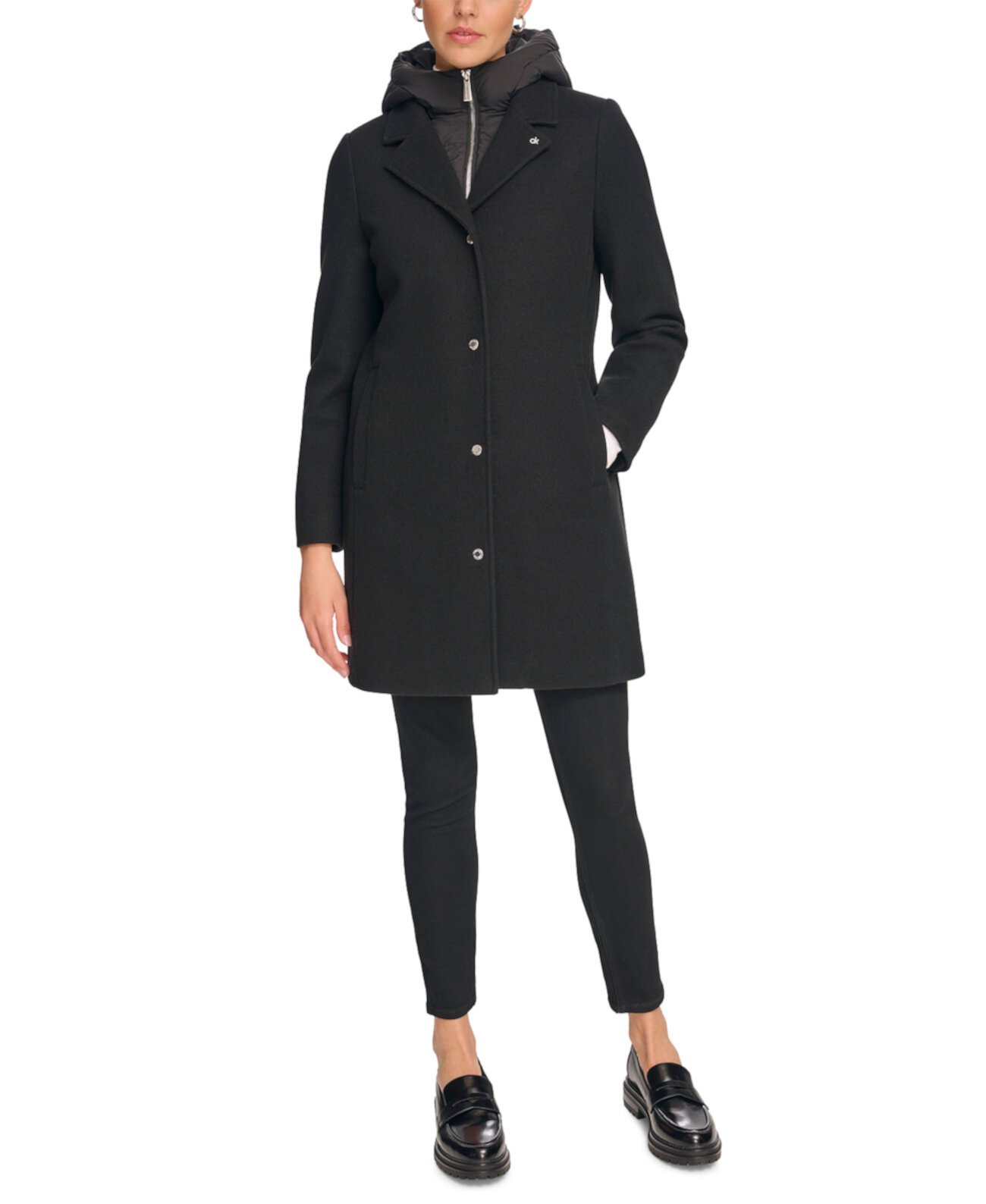 Женское Пальто с Капюшоном Calvin Klein из Комбинированных Материалов Calvin Klein