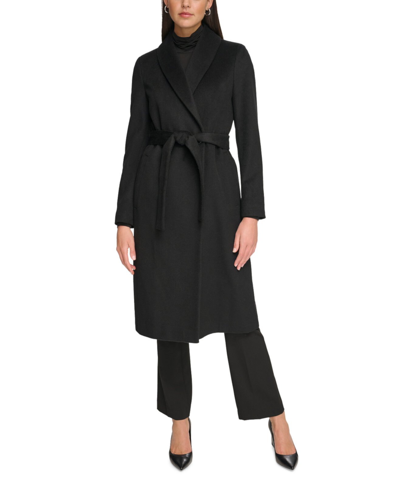 Женское пальто-халат с поясом из шерстяного смесового материала Calvin Klein Calvin Klein