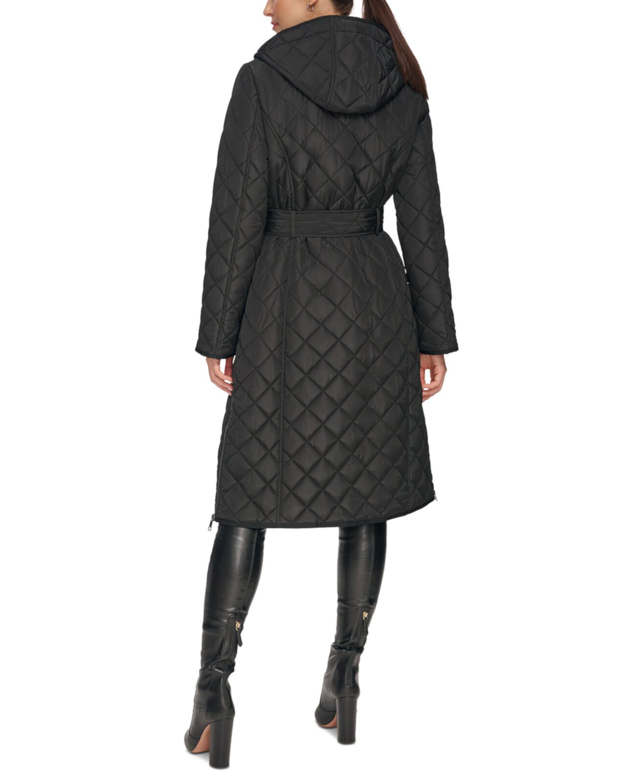 Женское Стеганое Пальто с Поясом и Капюшоном DKNY DKNY