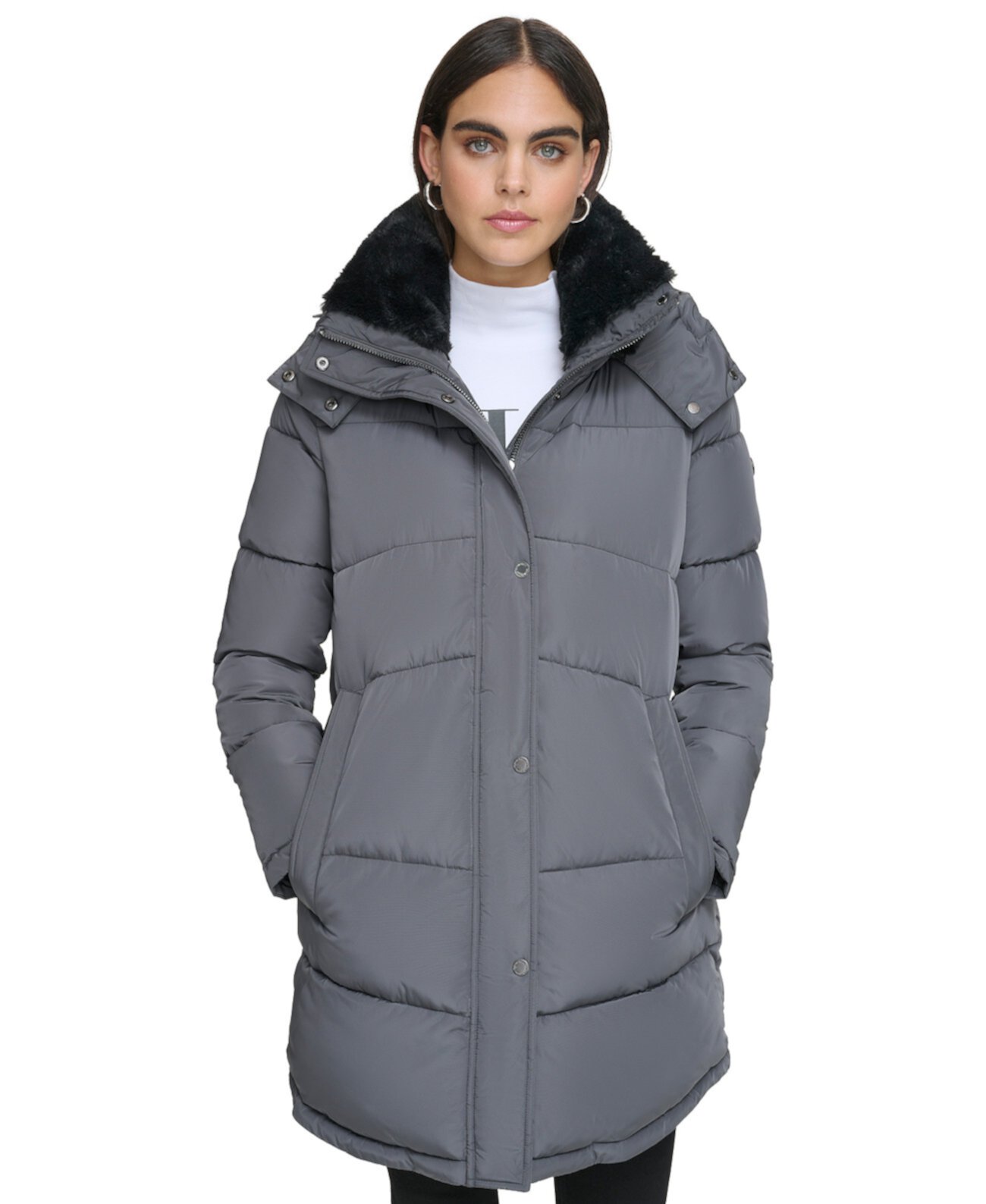 Женский Пуховик Calvin Klein Faux-Fur-Trim Calvin Klein