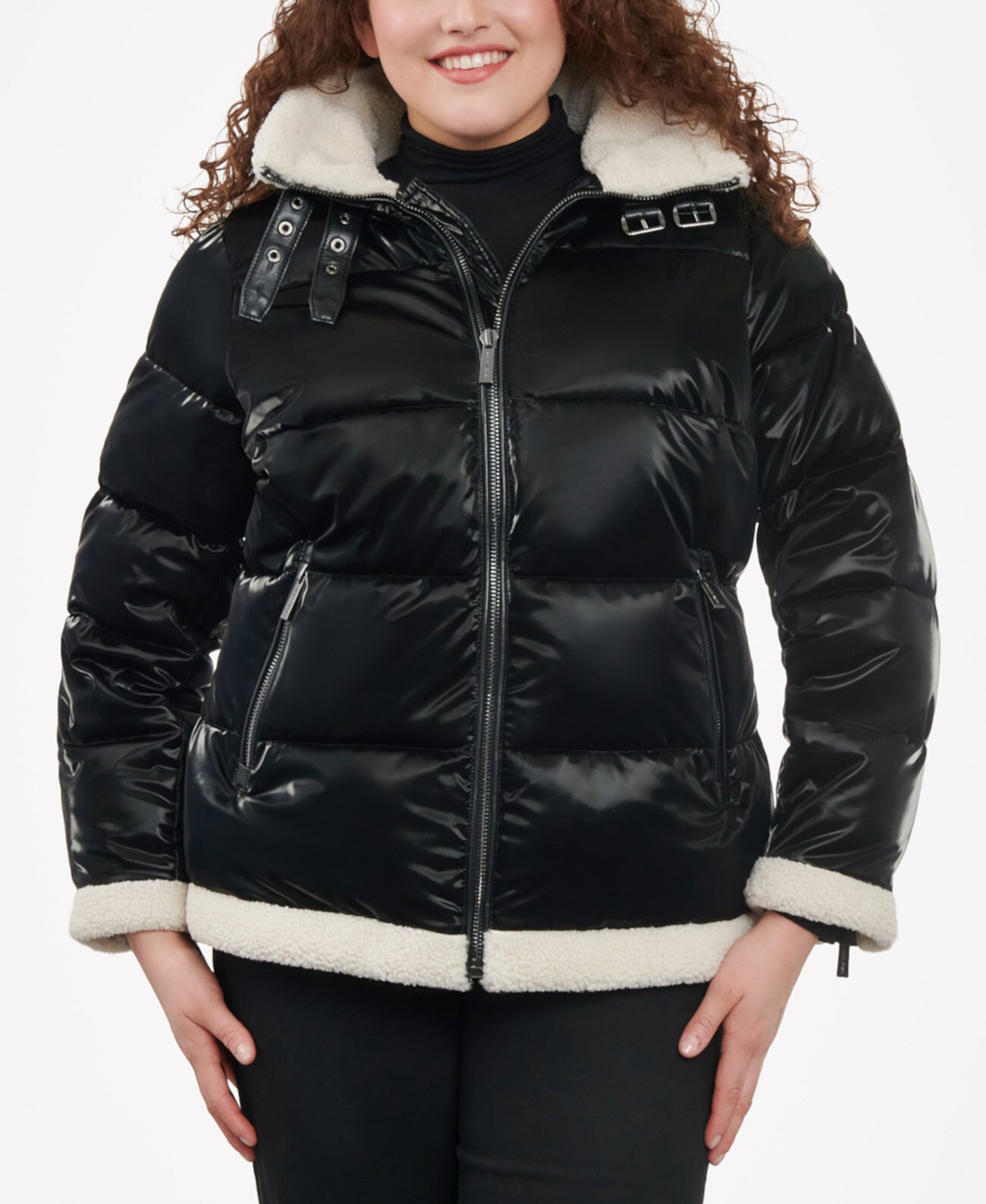 Женское блестящее пуховое пальто больших размеров из искусственной овчины, созданное для Macy's Michael Kors