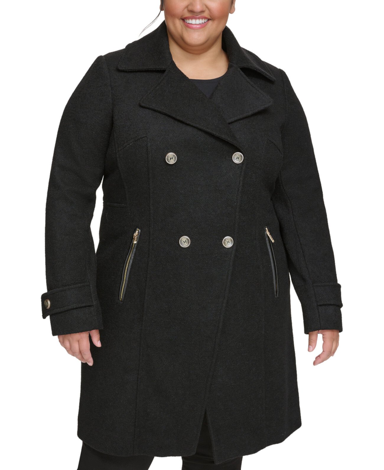 Женское двубортное пальто больших размеров с вырезом и вырезом GUESS