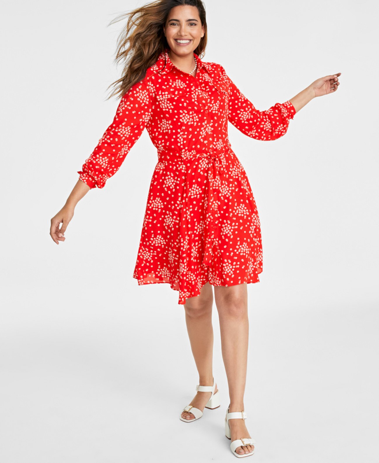 Женское платье-рубашка с длинными рукавами и поясом, созданное для Macy's On 34th
