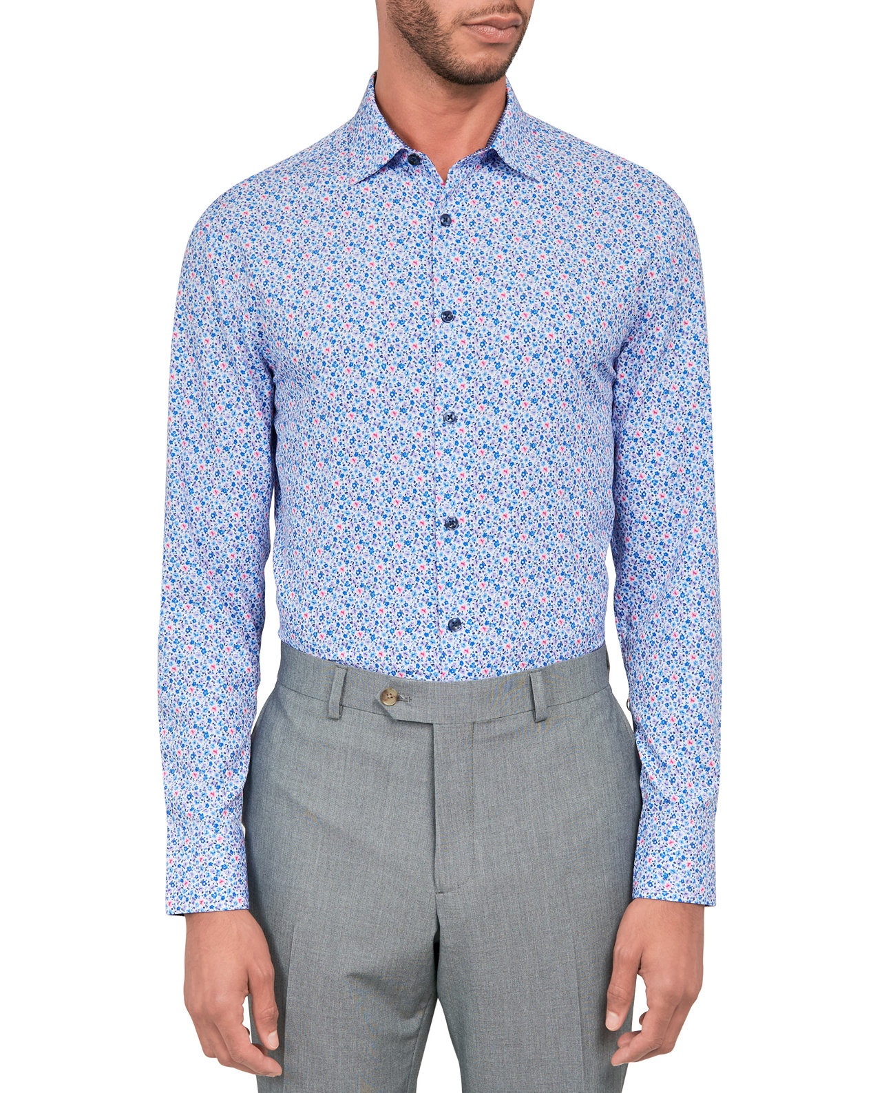 Мужская приталенная классическая рубашка с цветочным принтом и эластичным охлаждением CONSTRUCT