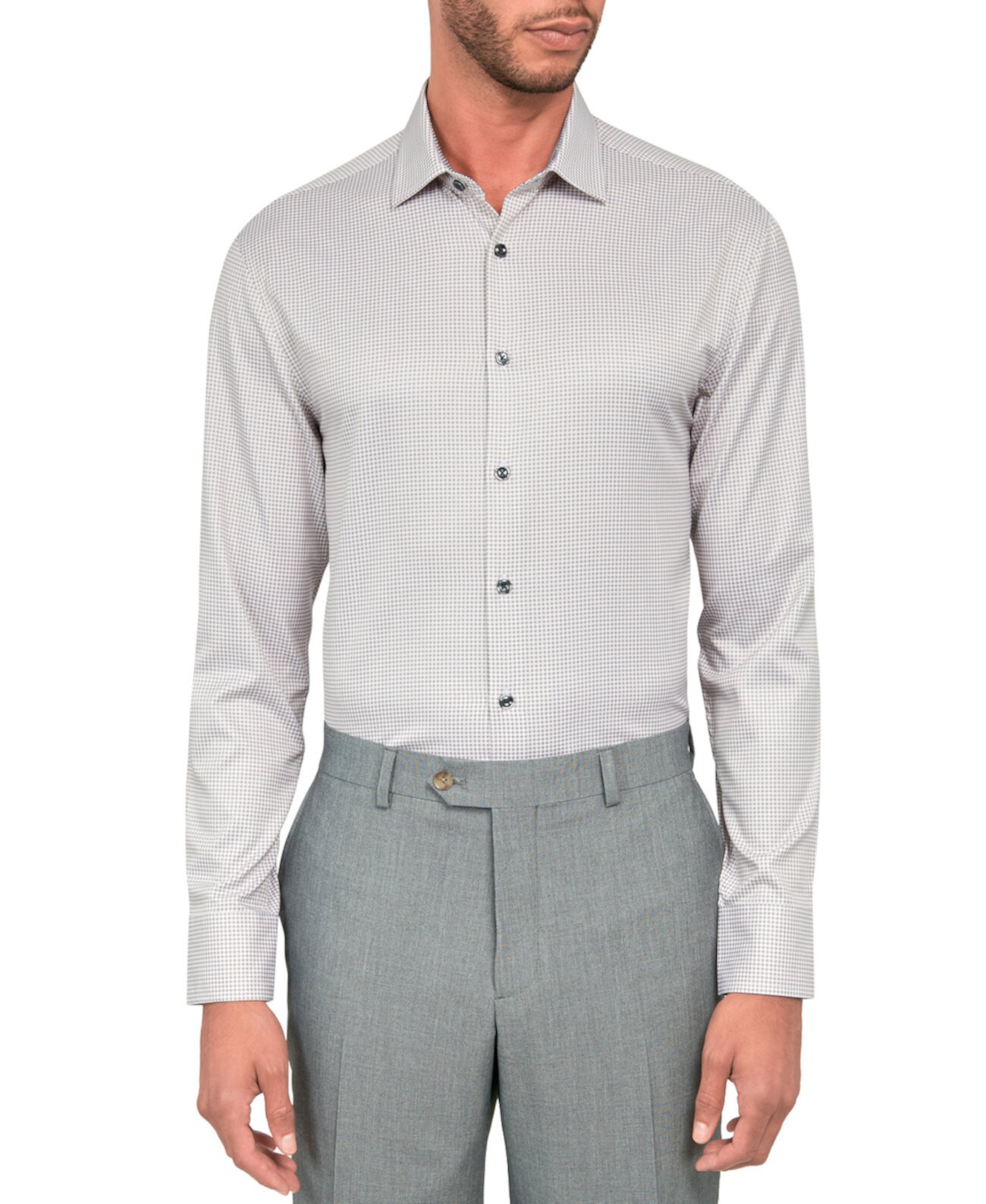 Мужская приталенная классическая рубашка в клетку с эффектом стрейч и охлаждением CONSTRUCT