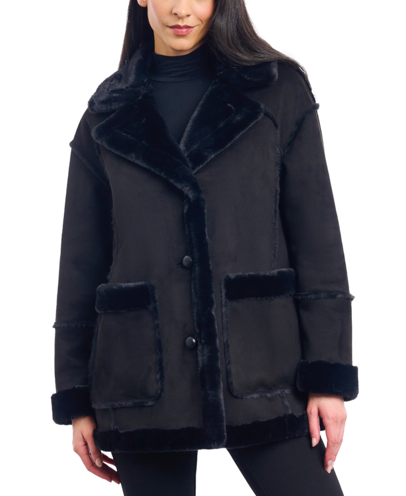 Женское пальто из искусственной овчины с накладными карманами BCBGeneration