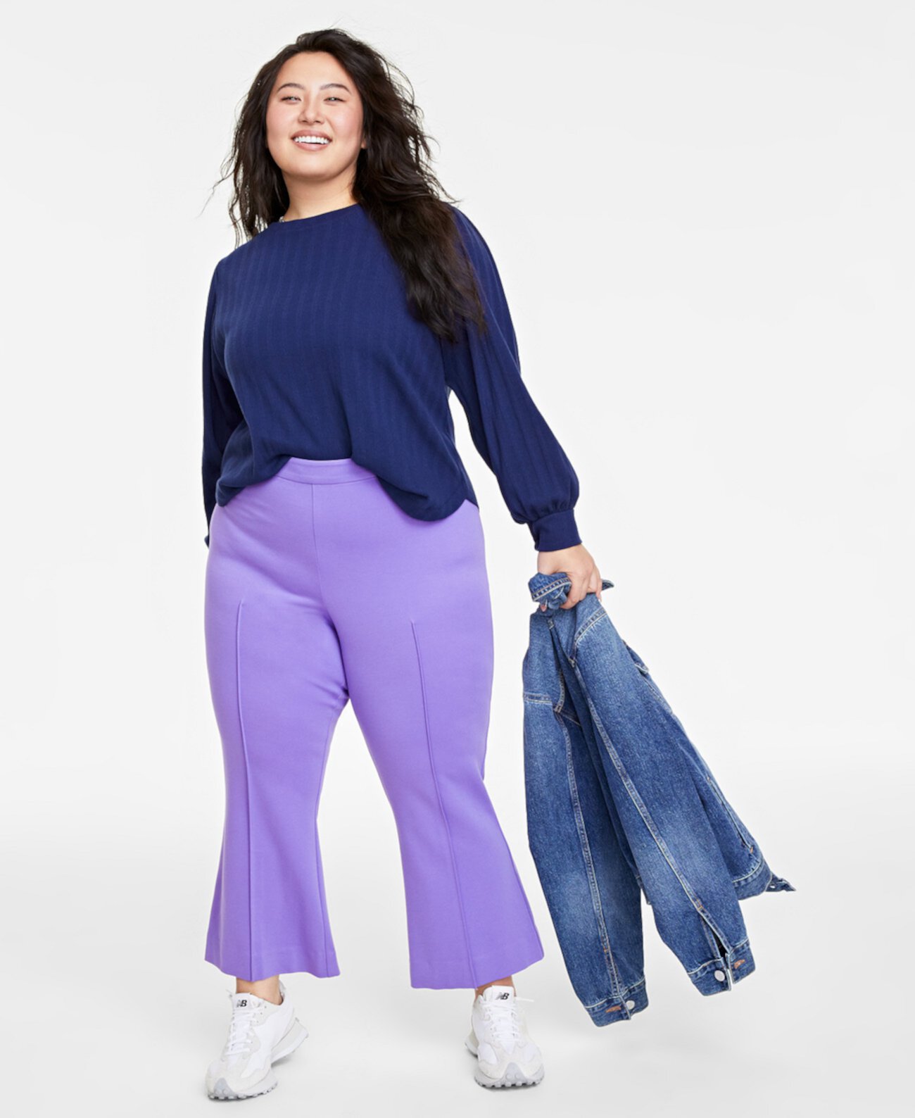 Trendy Plus Size Ponté Kick-Flare Ankle Pants, Regular and Short Length, Created for Macy's On 34th