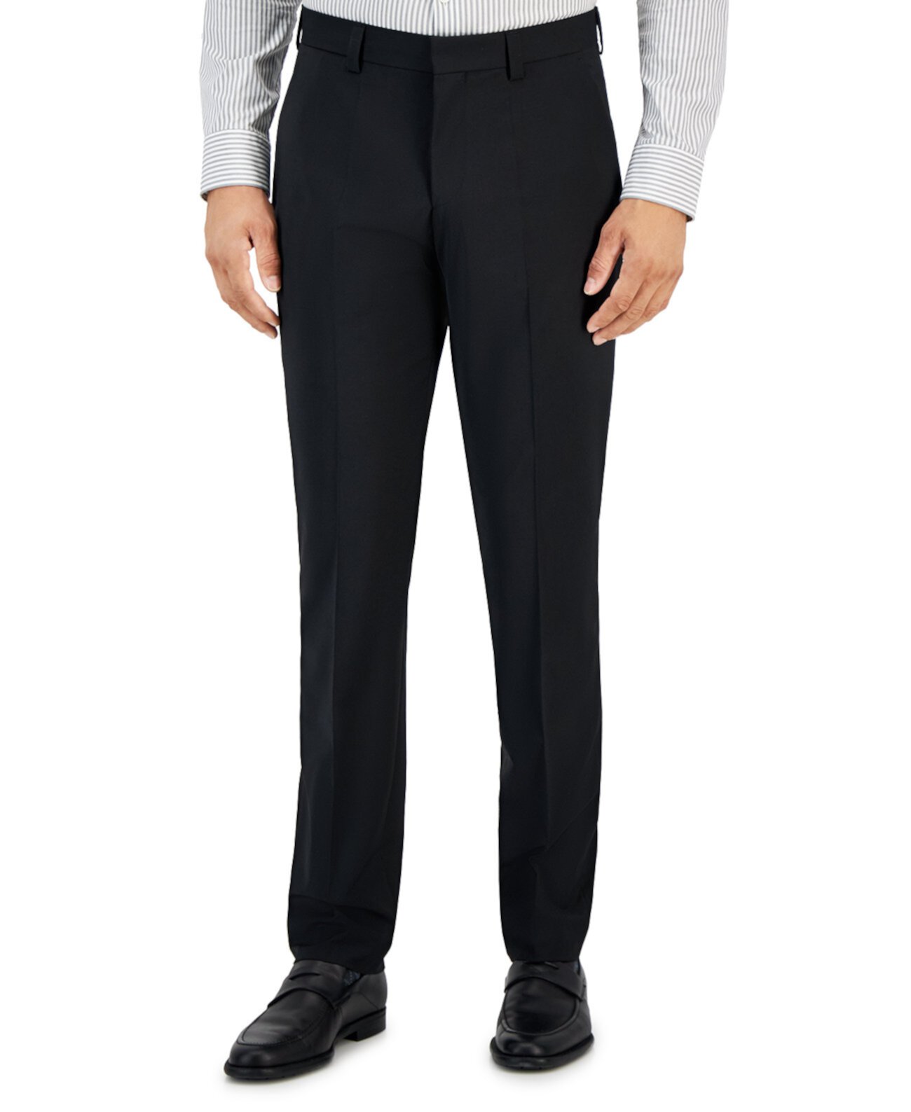 Мужские однотонные костюмные брюки современного кроя из смесовой шерсти BOSS