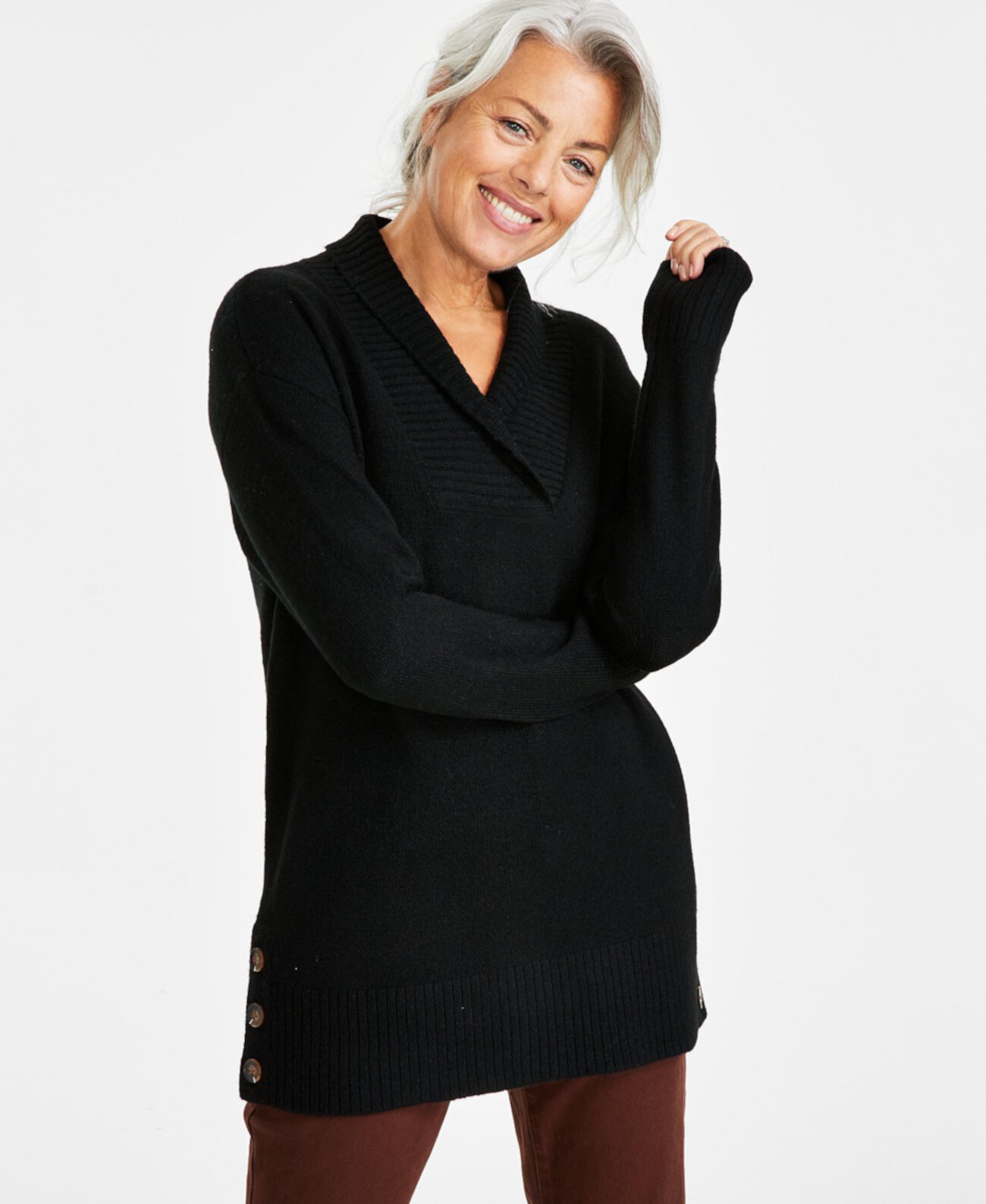 Миниатюрный свитер-туника с шалевым воротником, созданный для Macy's Style & Co