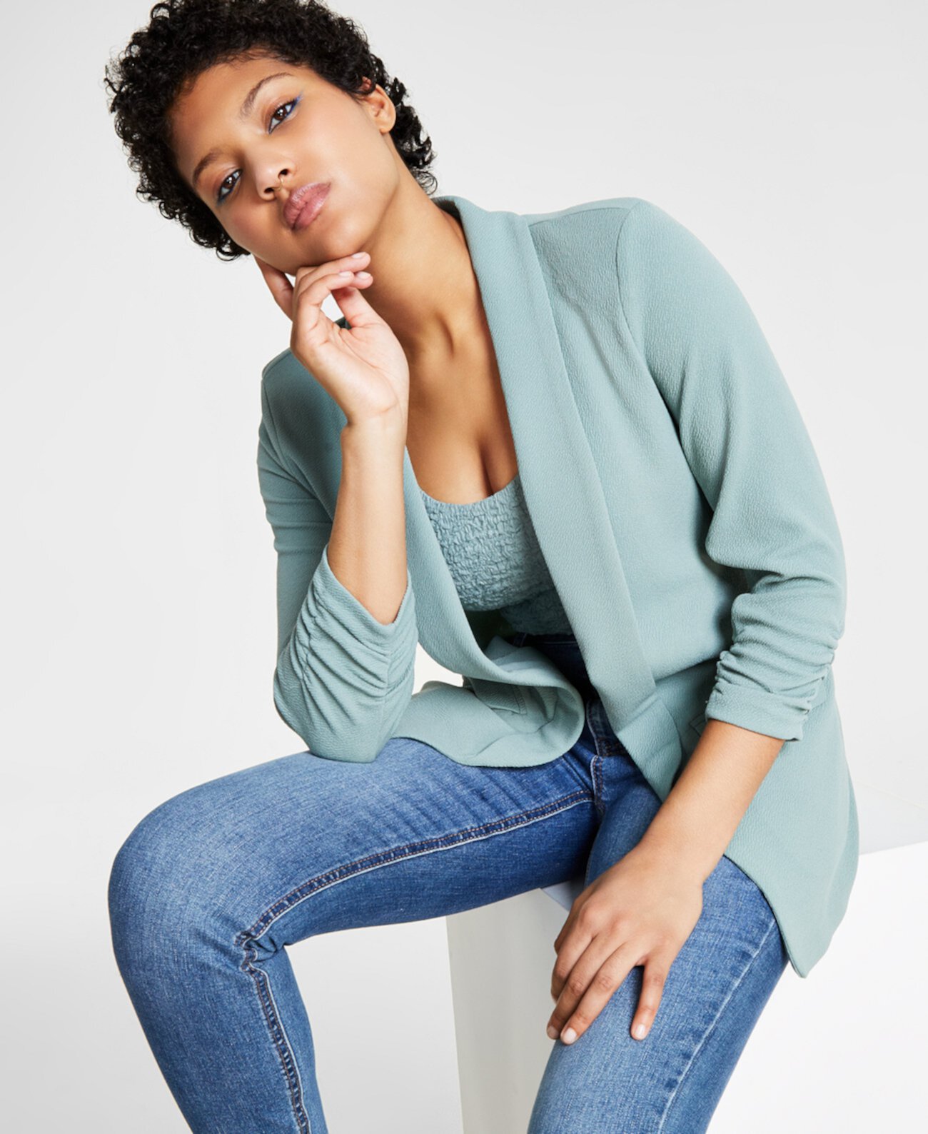 Women's Knit 3/4-Sleeve Boyfriend Blazer, Created for Macy's Bar III