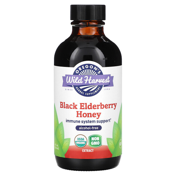 Black Elderberry Honey Extract, Alcohol Free, 4 fl oz (Жидкие унции) (118 ml) Oregon's Wild Harvest