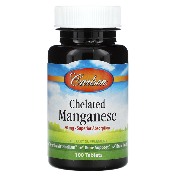Хелатированный Марганец - 20 мг - 100 таблеток - Carlson Carlson