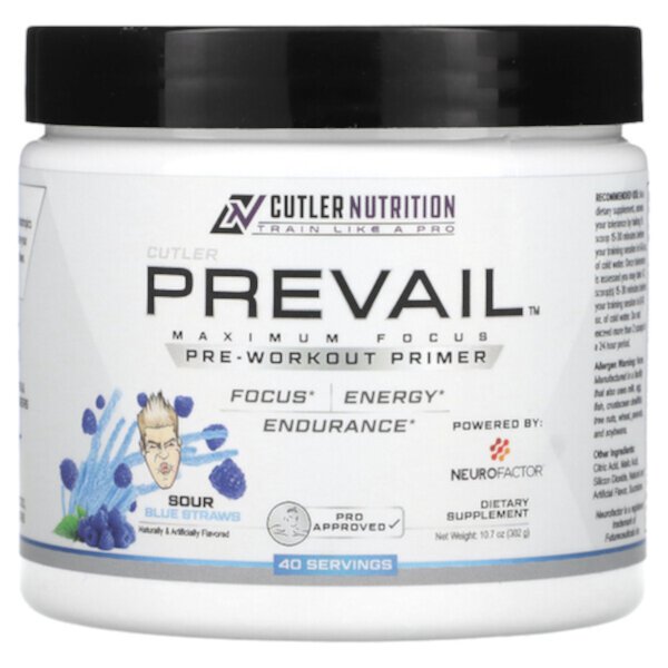 Prevail Pre-Workout Primer, соломка Sour Blue, 10,7 унции (302 г) Cutler Nutrition