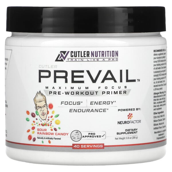 Prevail Pre-Workout Primer, конфеты Sour Rainbow, 9,8 унции (280 г) Cutler Nutrition