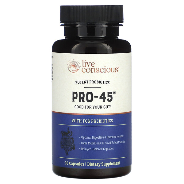 PRO-45, Активные пробиотики, 30 капсул Live Conscious