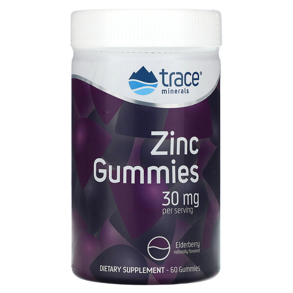 Zinc Gummies (Жевательные конфеты), Elderberry, 30 mg, 60 Gummies (15 mg per Gummy) Trace