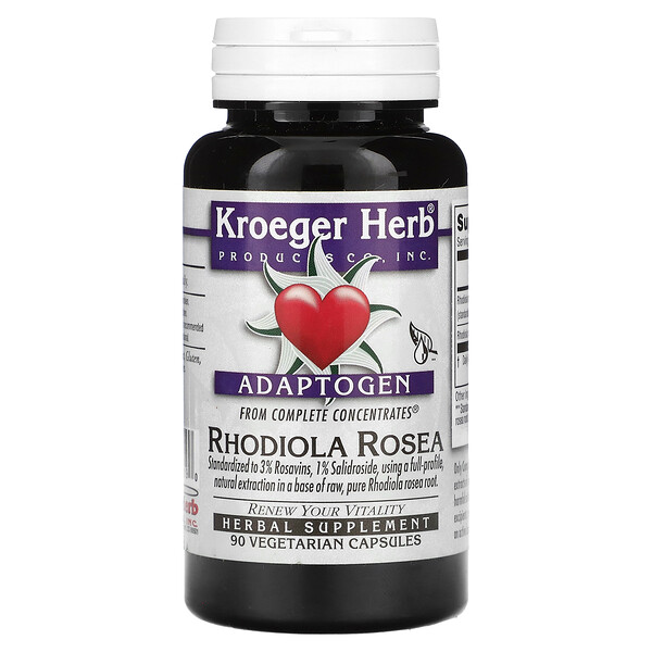 Адаптоген, Родиола розовая, 90 вегетарианских капсул Kroeger Herb Co