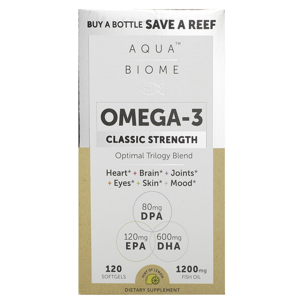 Omega-3, Классическая Сила, Лимон, 1200 мг, 120 мягких капсул (600 мг на капсулу) - Enzymedica Enzymedica
