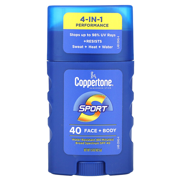 Солнцезащитный стик, Sport, 4-в-1 Performance, для лица и тела, SPF 40, 1,5 унции (42,5 г) Coppertone