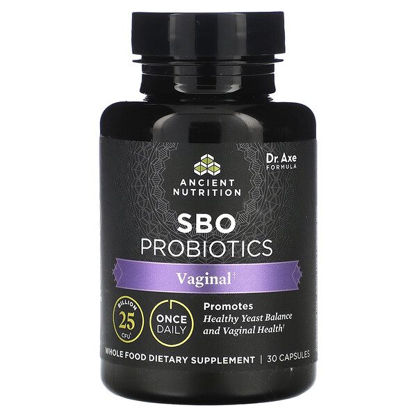 SBO Пробиотики, вагинальные, 25 миллиардов КОЕ, 30 капсул Dr. Axe / Ancient Nutrition