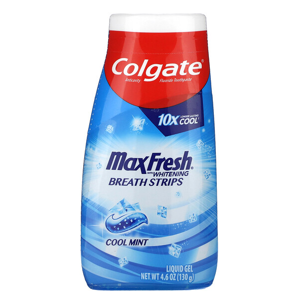 MaxFresh с отбеливающими полосками для дыхания, жидкий гель, холодная мята, 4,6 унции (130 г) Colgate